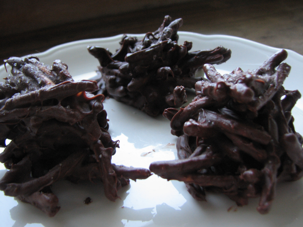 Dark Chocolate Noodle Clusters Plate