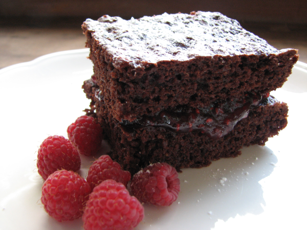 Kefir Chocolate Raspberry Layer Cake on Plate