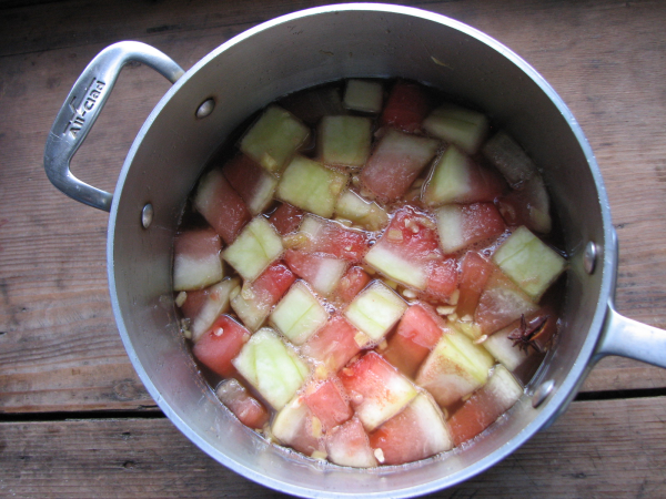 Pickled Watermelon Rind in Pan