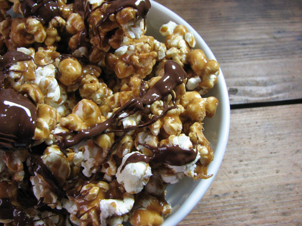 Salted Caramel Popcorn with Chocolate Drizzle